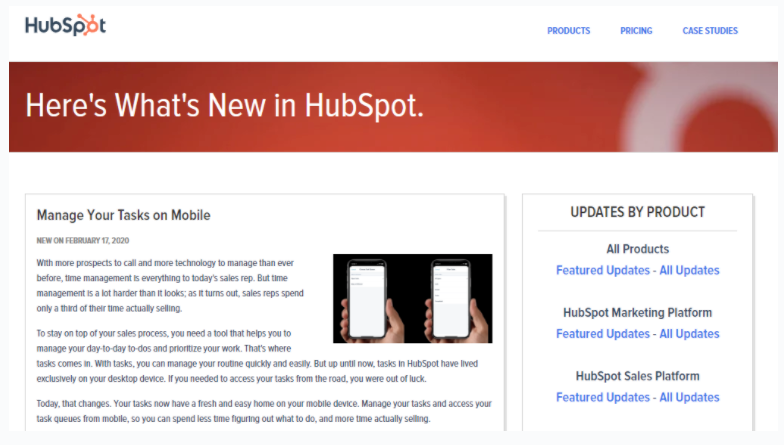 Example of Hubspot email about new features