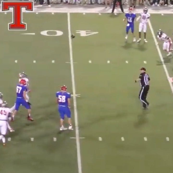 The ball hit the ref and the defense returned it for a touchdown (via