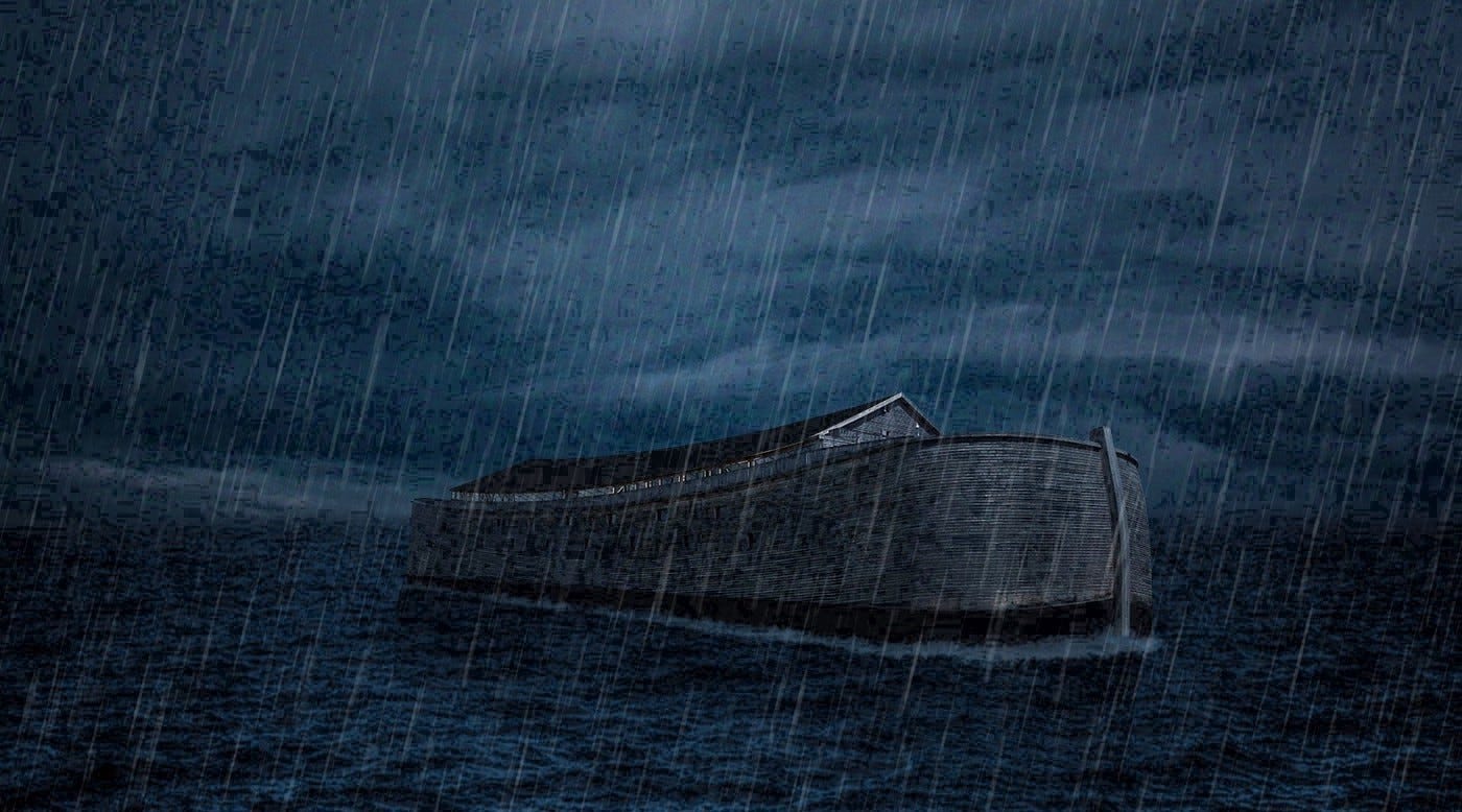 illustration of an ark in the ocean in a storm