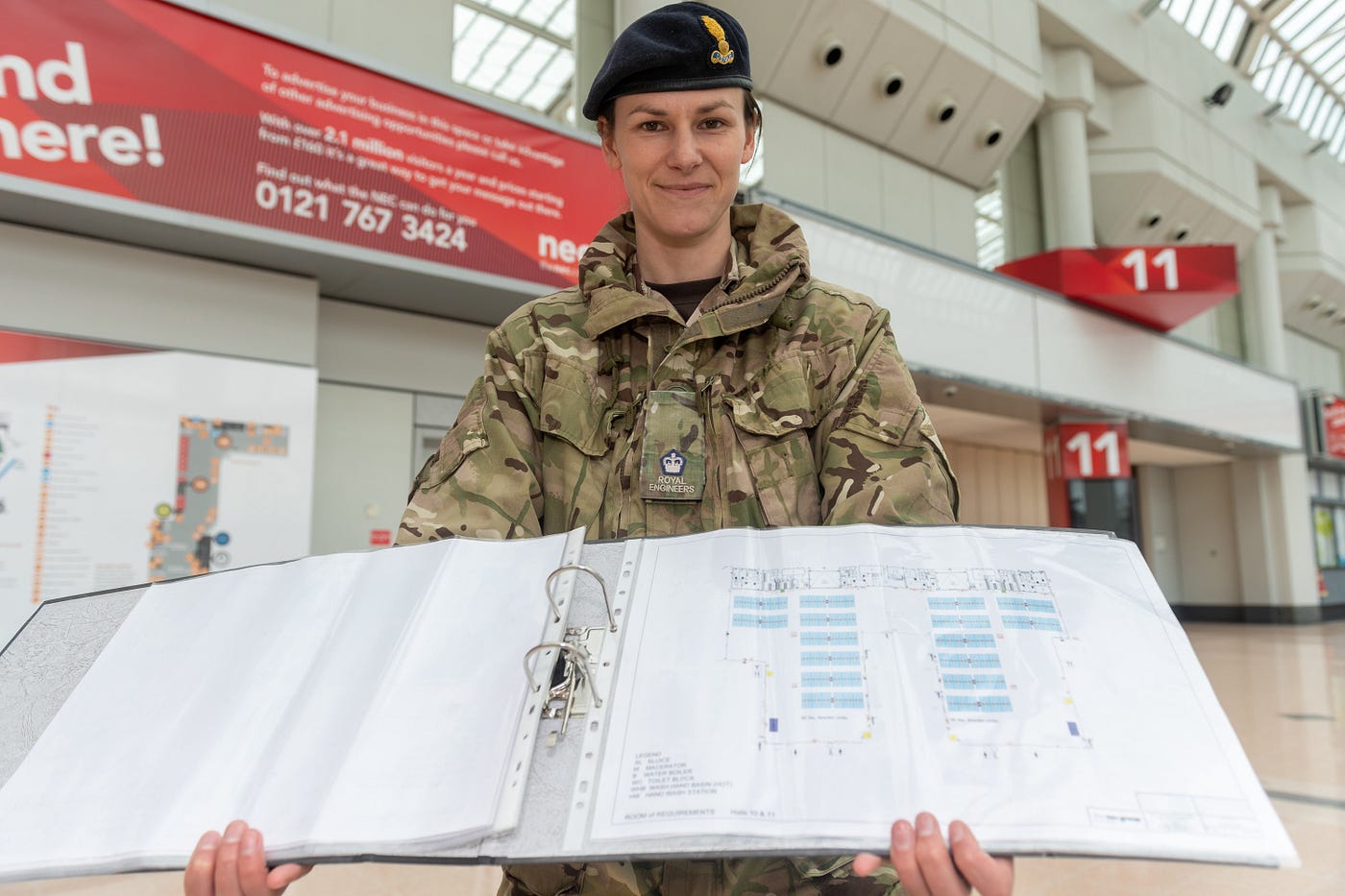 Major Angela Laycock at the NEC helping to plan Nightingale hospital build.