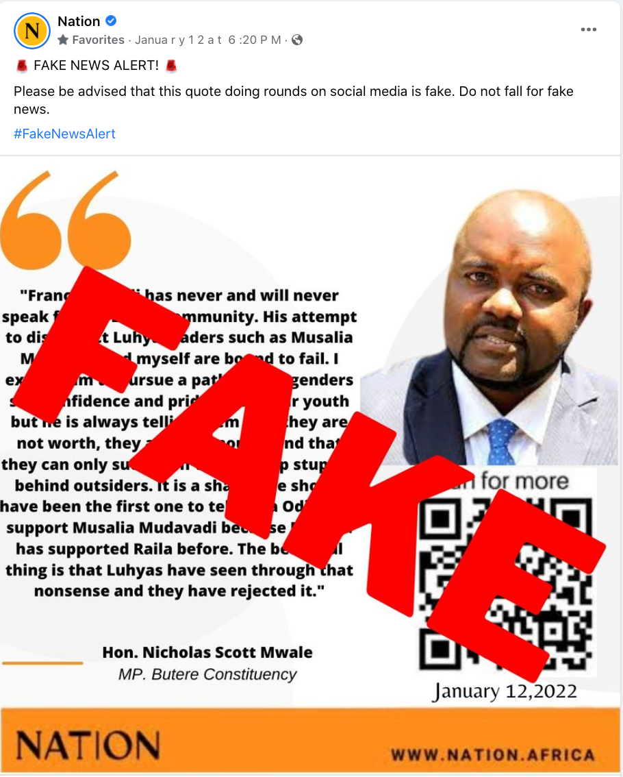 FAKE This Nation Africa digital card with a quote from