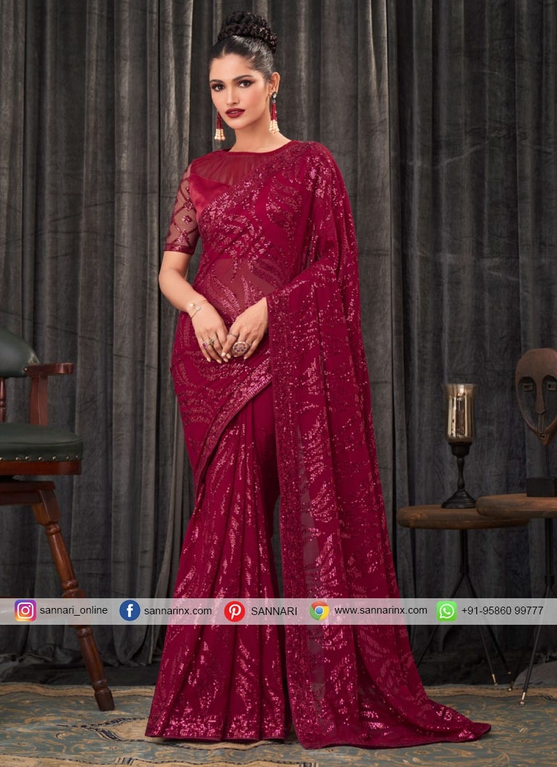 Georgette Maroon Trendy Saree