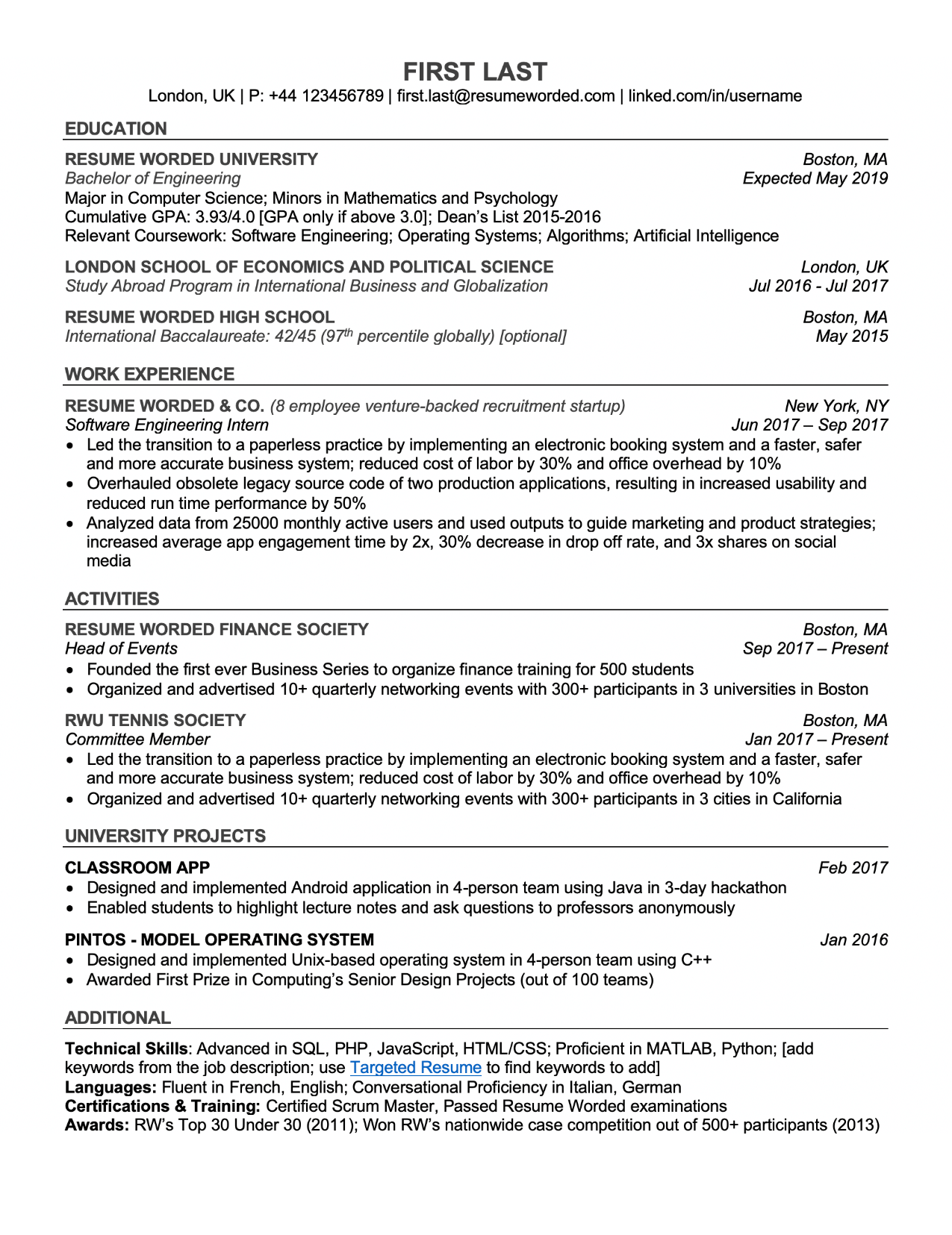 google docs resume template ats friendly