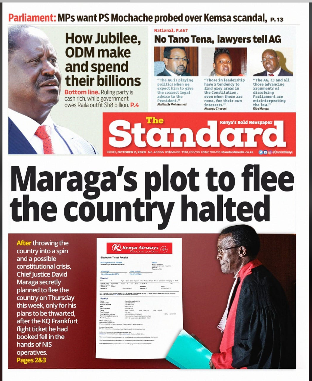 HOAX: This 2 front-page of The Standard newspaper has been altered | by PesaCheck | PesaCheck