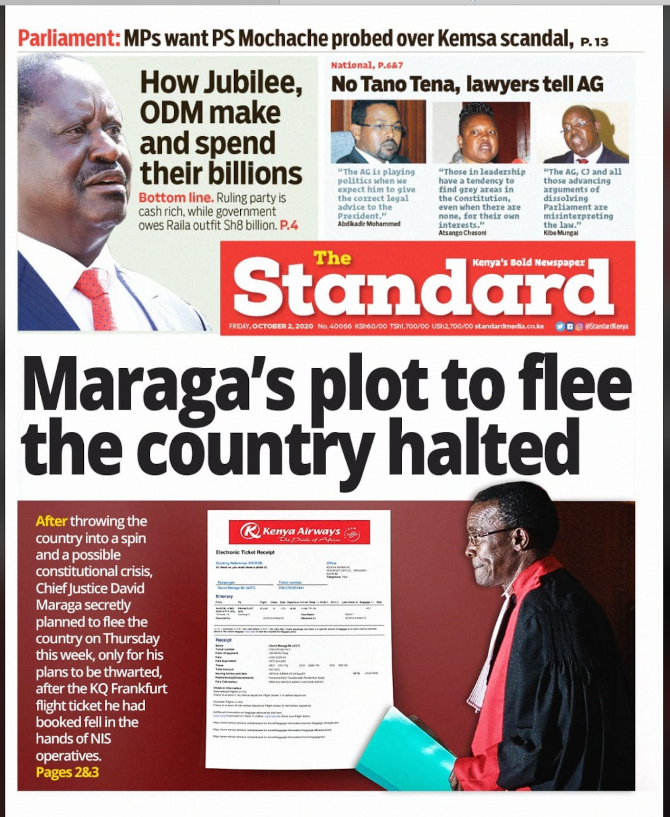 Hoax This October 2 Front Page Of The Standard Newspaper Has Been Altered By Pesacheck Pesacheck