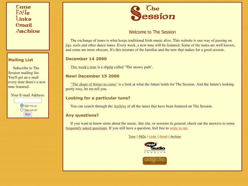 A screenshot of the first version of The Session