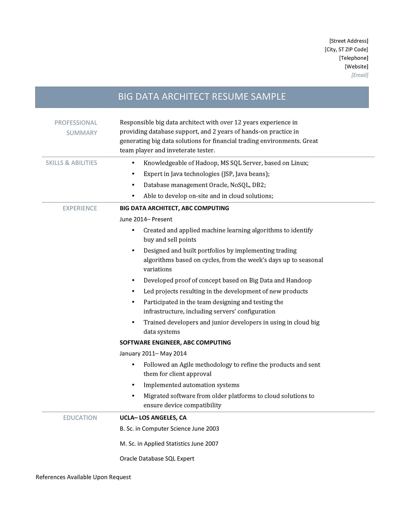 Big Data Architect Resume Line Resume Builders Medium