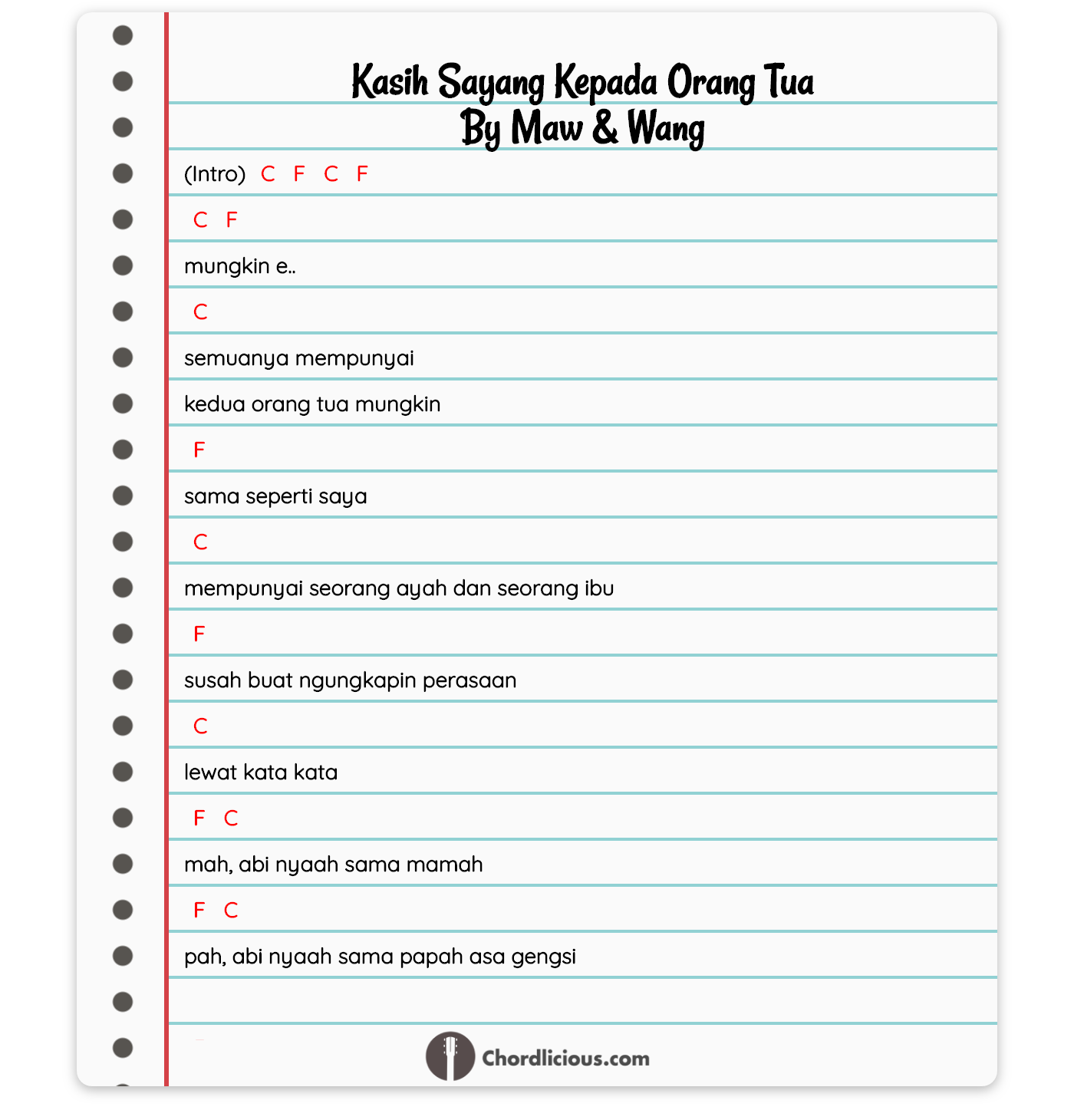 Chord Kasih Sayang Kepada Orang Tua Mawang By Chordlicious Com Medium