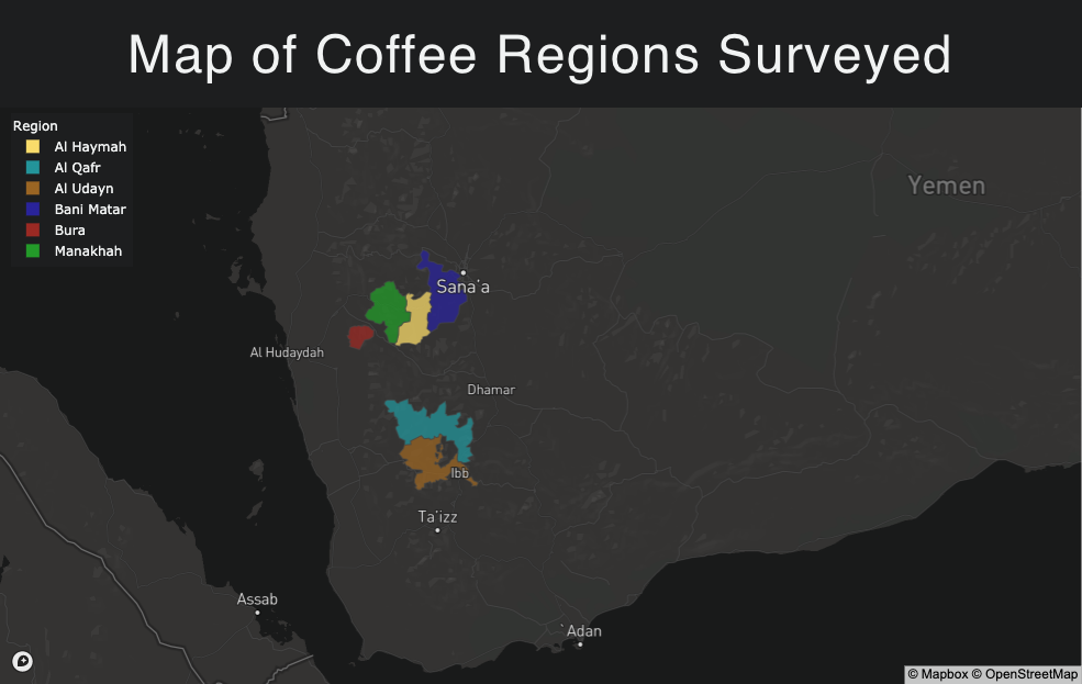 Map of Yemeni Coffee Regions Surveyed