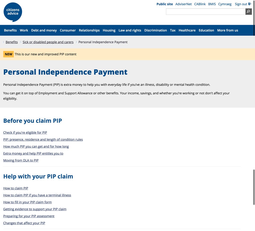 Making things simpler: Personal Independence Payment (PIP) | by Citizens  Advice | We are Citizens Advice