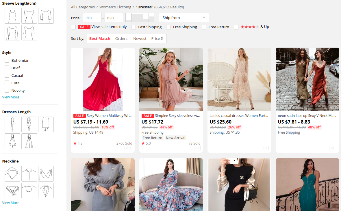 AliExpress filter design UX