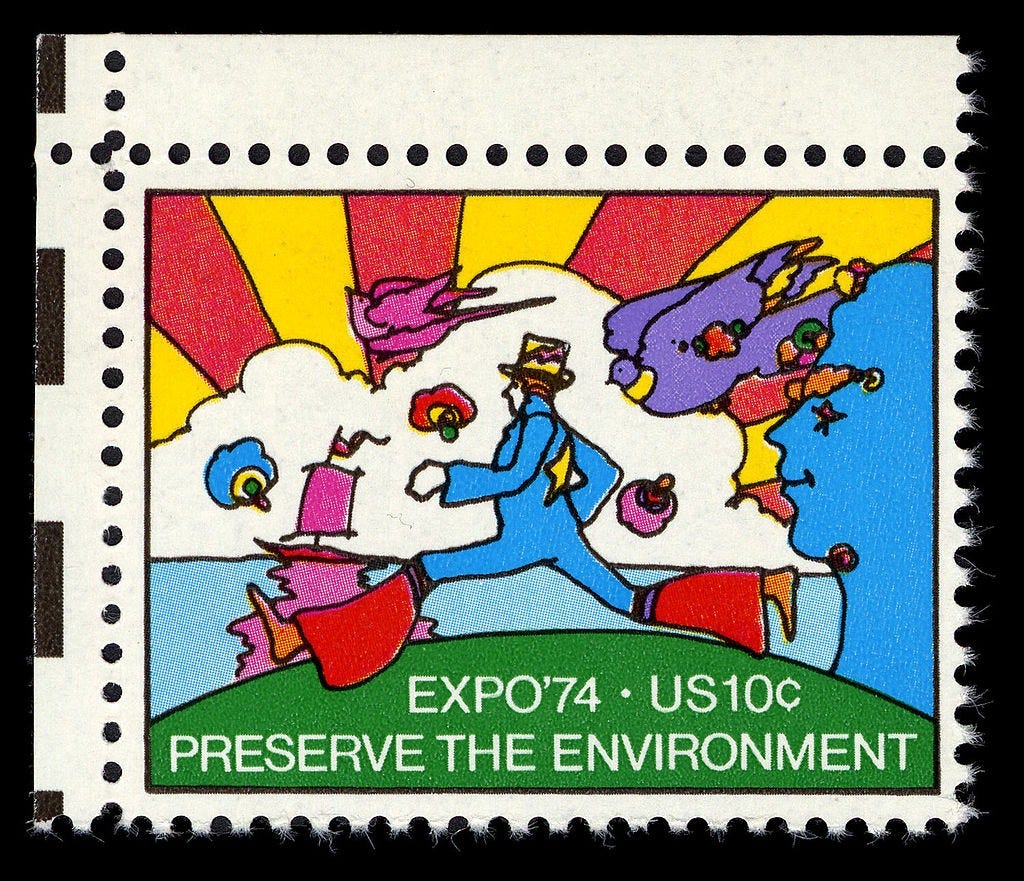 U.S. postage stamp featuring Max's Pop Art artwork commemorating Expo '74