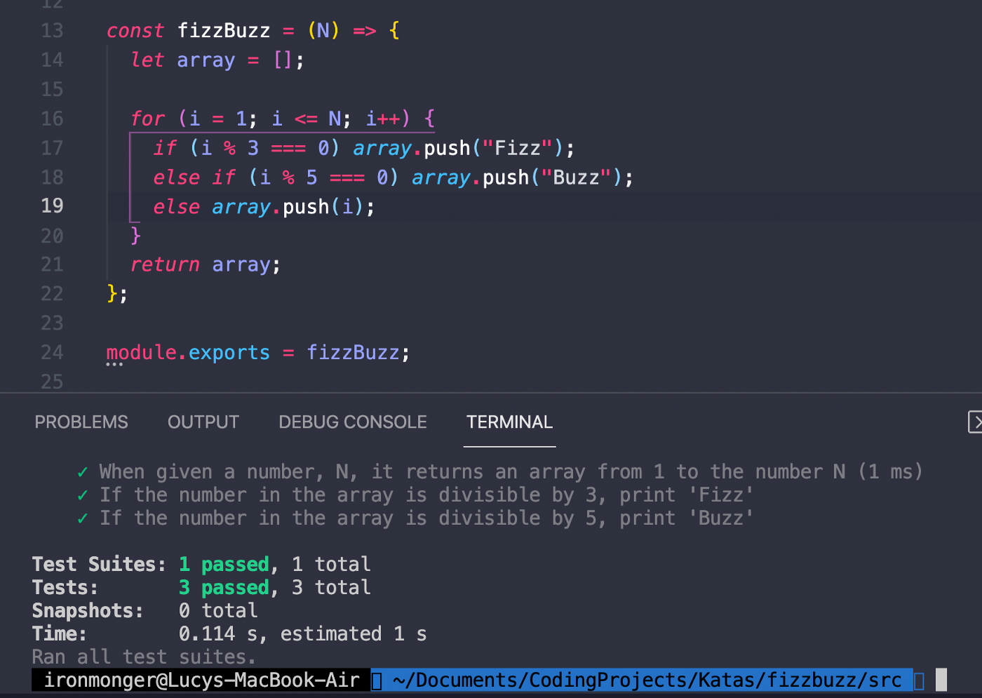 Beginner's FizzBuzz Kata Walkthrough in JavaScript using Test Driven  Development (TDD) | by Lucy Ironmonger | Medium