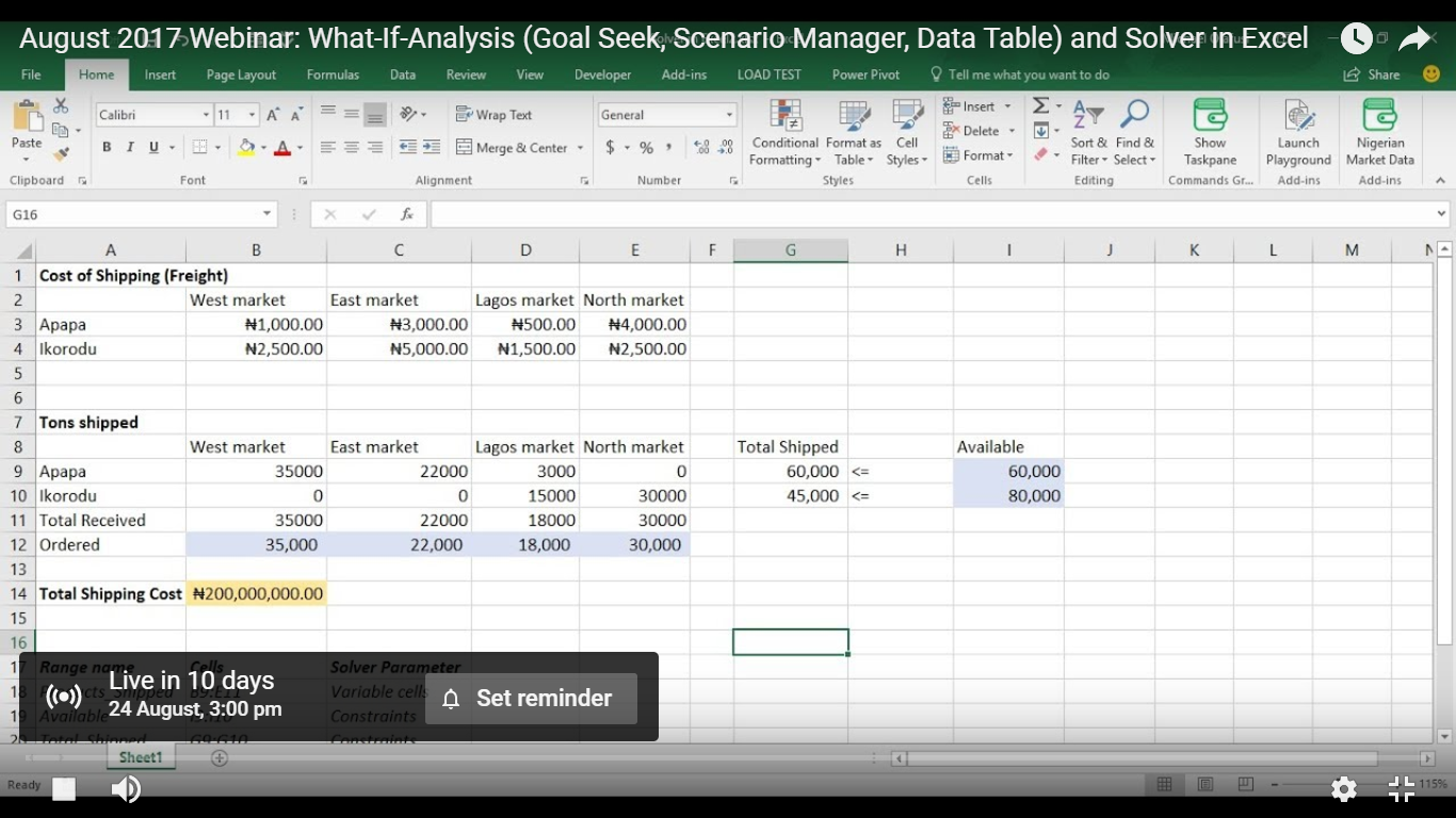 August 17 Webinar What If Analysis Goal Seek Scenario Manager Data Table And Solver In Excel By Michael Olafusi Follow The Nigerian Story Medium