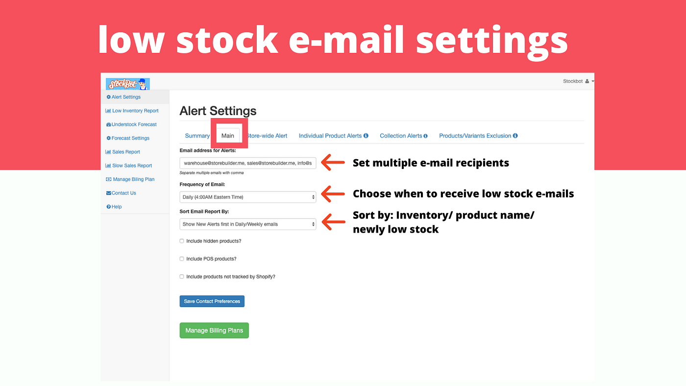 Low-stock email setting 