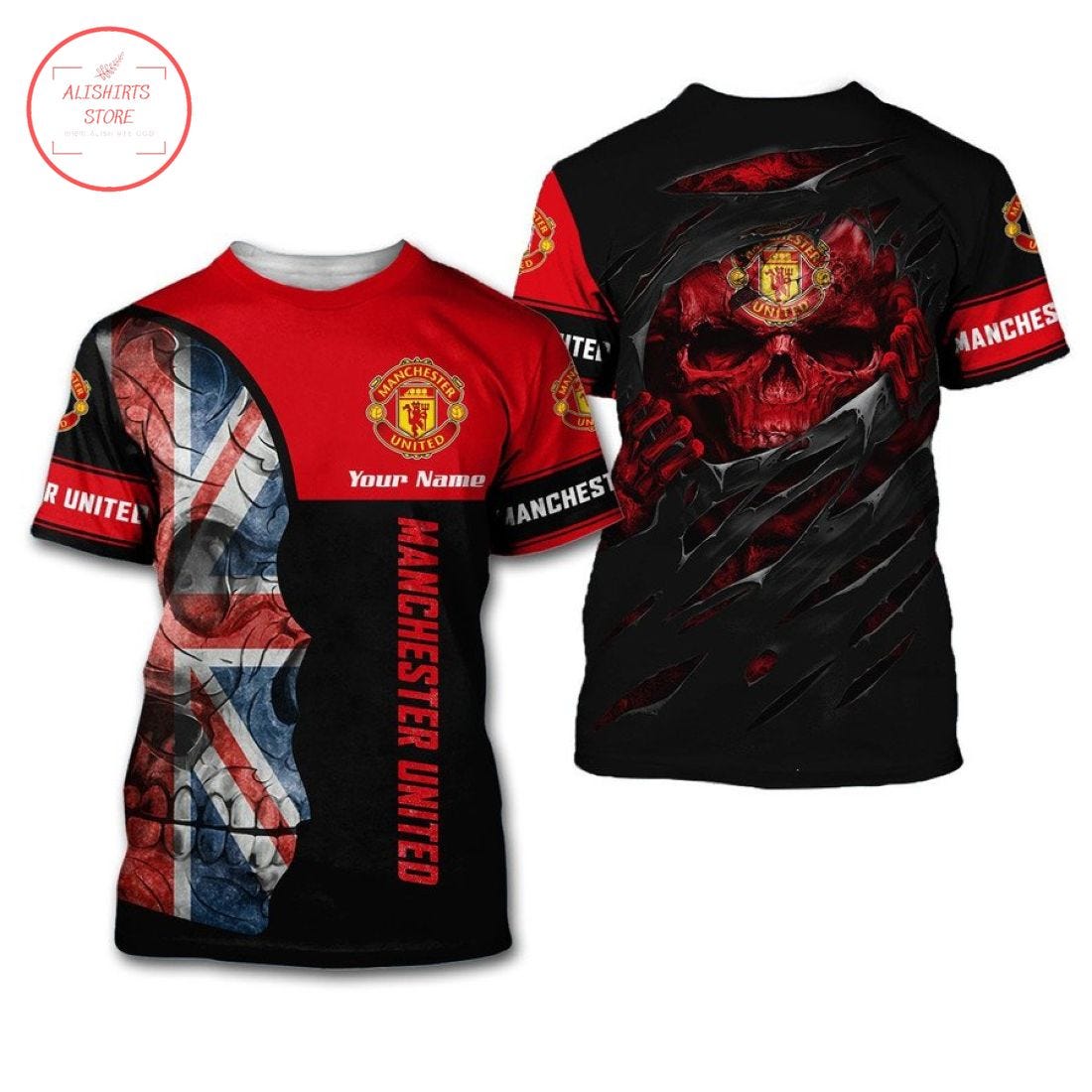 Manchester United Football Club Skull Custom Name Shirt 3d