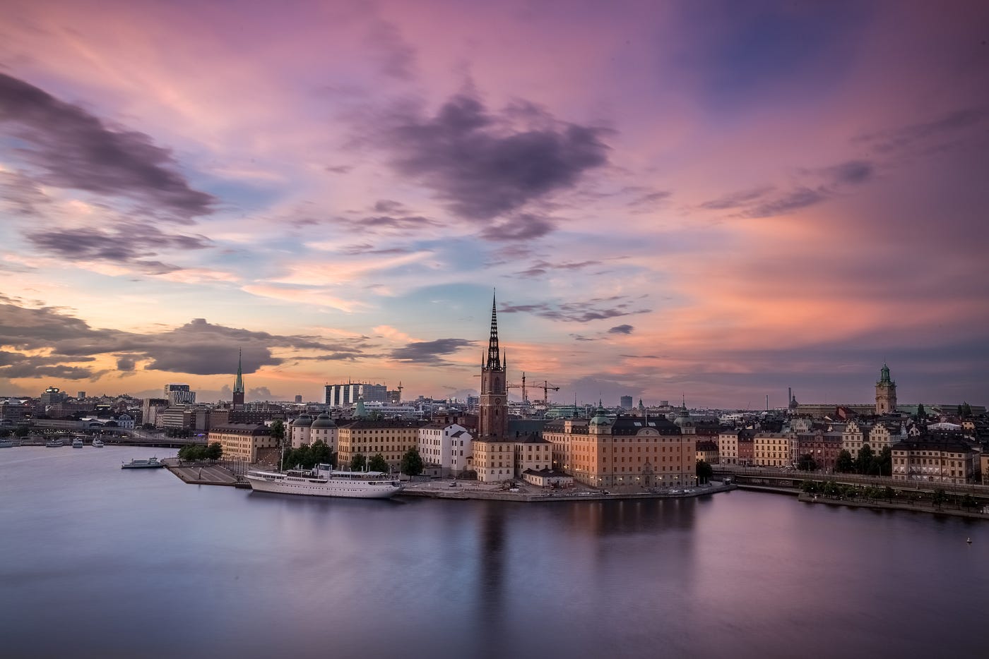 A beautiful photo of Stockholm at late sunset.