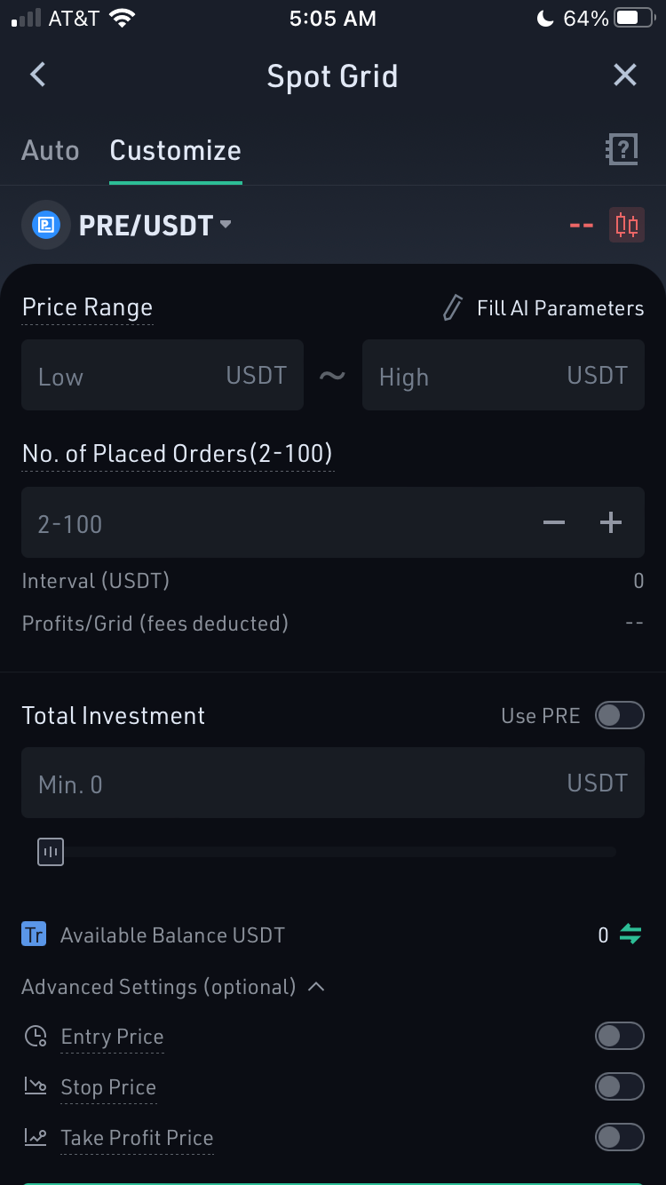 Écran de grille Spot KuCoin