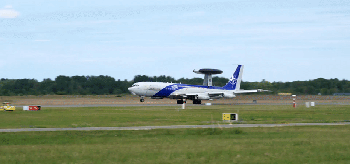 The Boeing E-3D — AKA the AWACS — taking off.