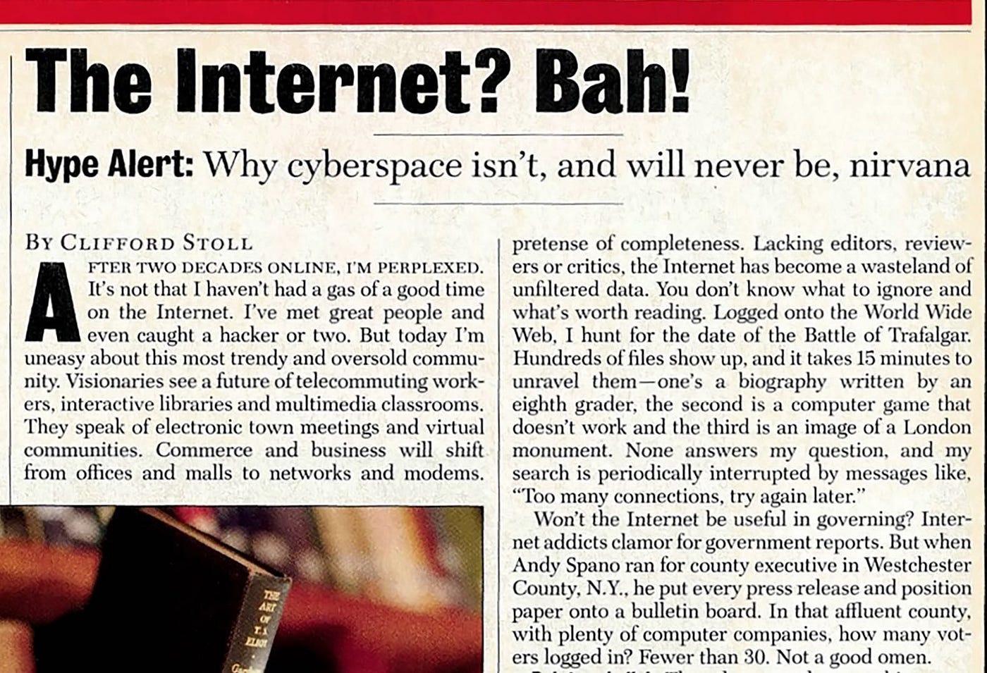 Article de Newsweek expliquant qu'Internet ne serait jamais le nirvana