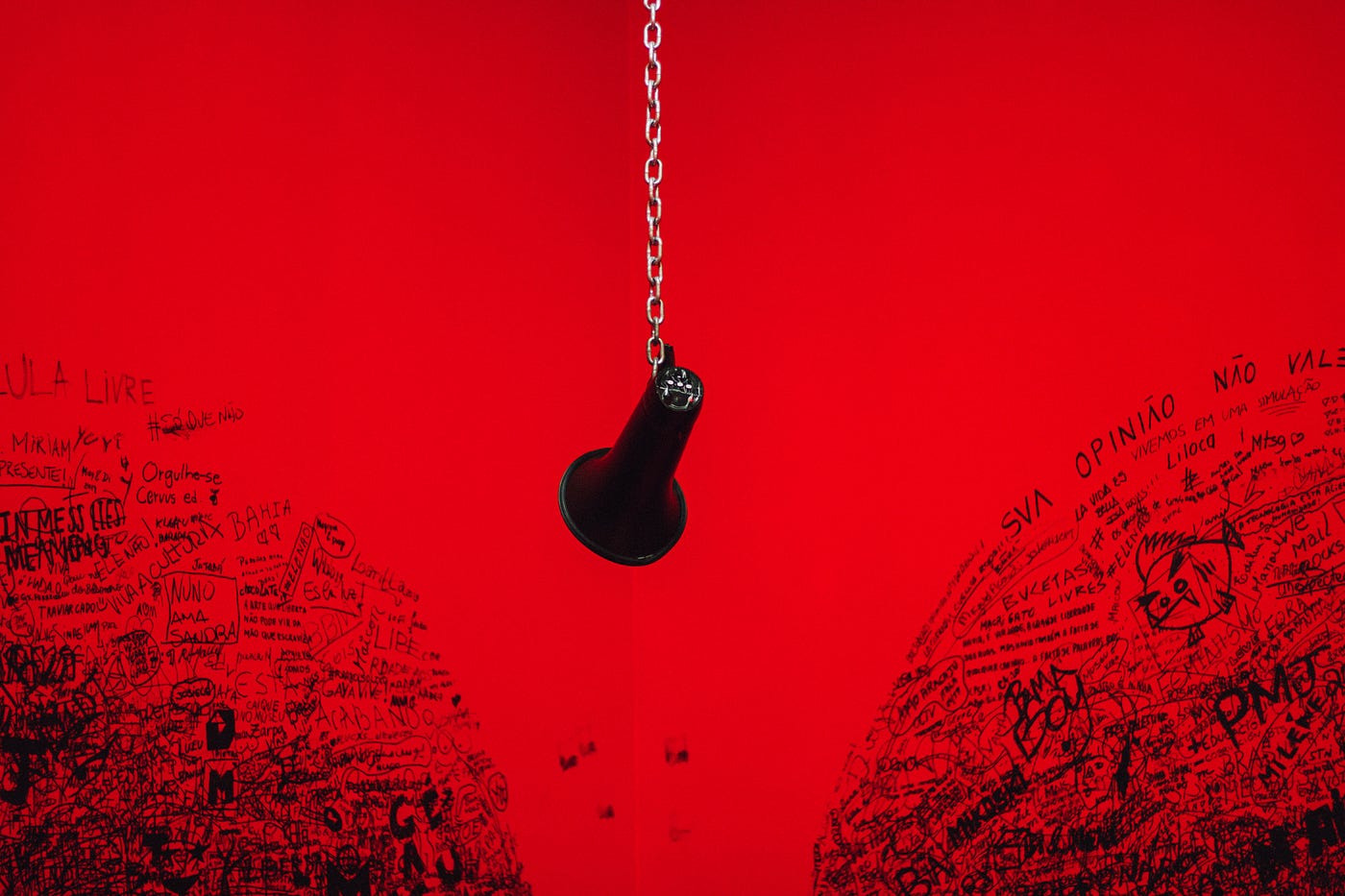 Abstract picture with red background and megaphone