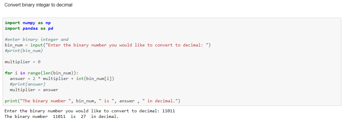 How to convert a binary digit to its decimal equivalent in Python | by ... image.