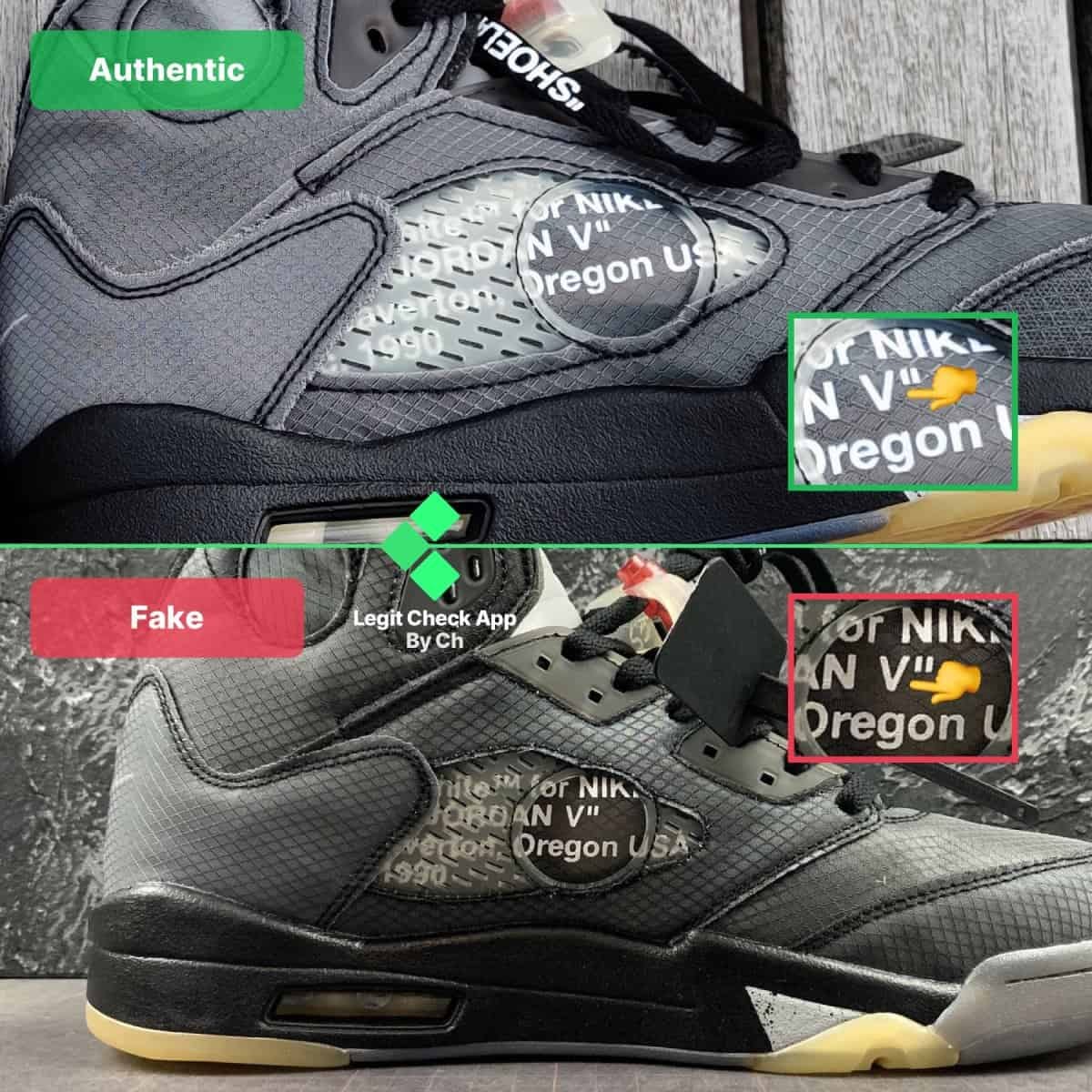Off-White Jordan 5 Retro Black Real Vs Fake — How To Spot Fake Off-White  Jordan 5 | by Legit Check By Ch | Medium