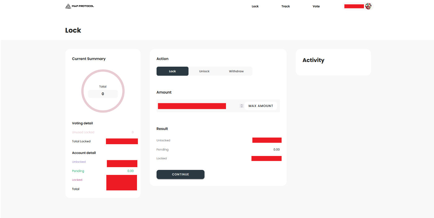 Map staking dashboard to lock MAP token for staking