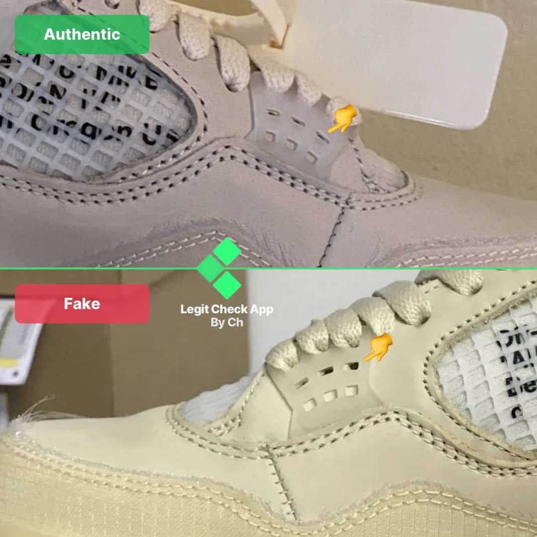 Intermediate Manøvre Narkoman Fake Vs Real Off-White Air Jordan 4 Sail — How To Spot Fake OW AJ4 Sail |  by Legit Check By Ch | Medium