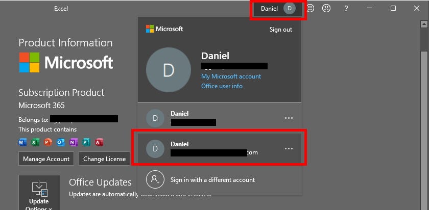 Switch Sign In within Microsoft Office