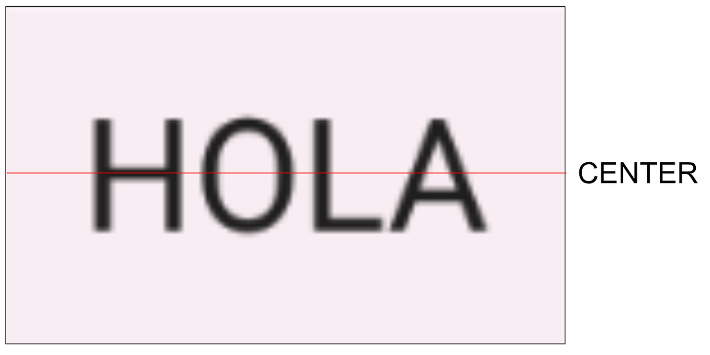 Shows a button with Text “Hola” with the horizontal bar in H is expected to be vertically centered in the container.