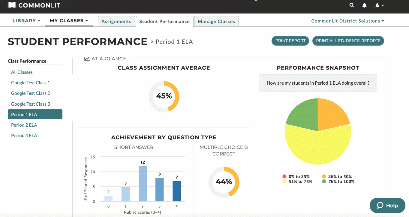 A video showing how to get to the individual student performance page. 
