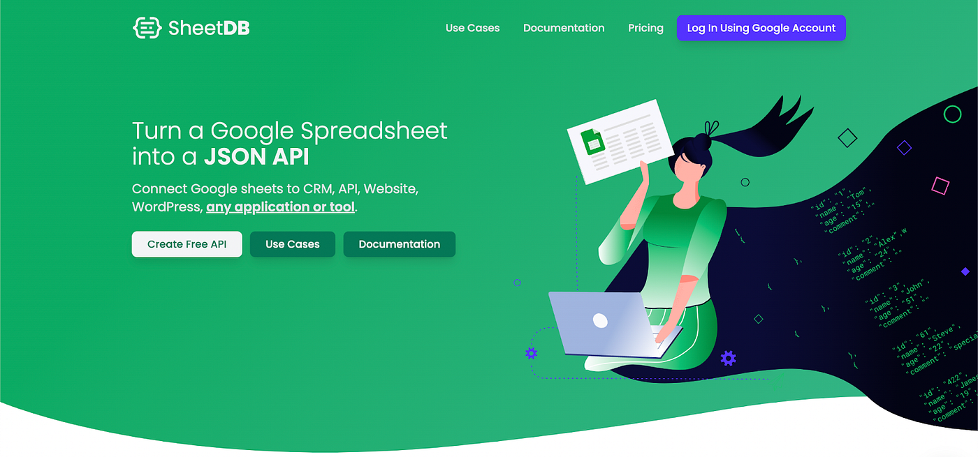 SheetDB landing page