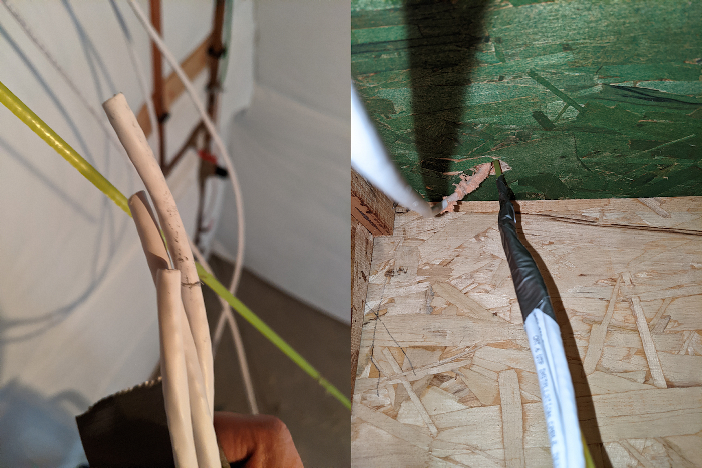 Taping up cables to run with fish tape