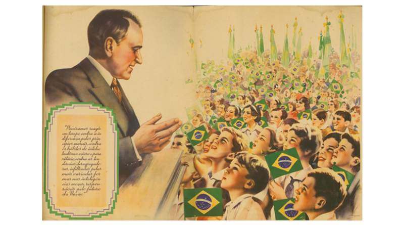 Propaganda getulista com o objetivo de estimular a identidade nacional. É importante observar que há apenas crianças brancas. Fonte: reprodução Getúlio Vargas