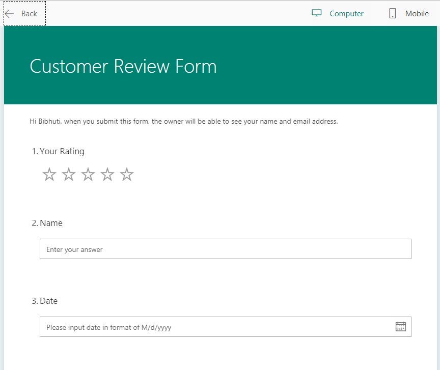 How to Create a Customer Review Form using Microsoft Form and Microsoft