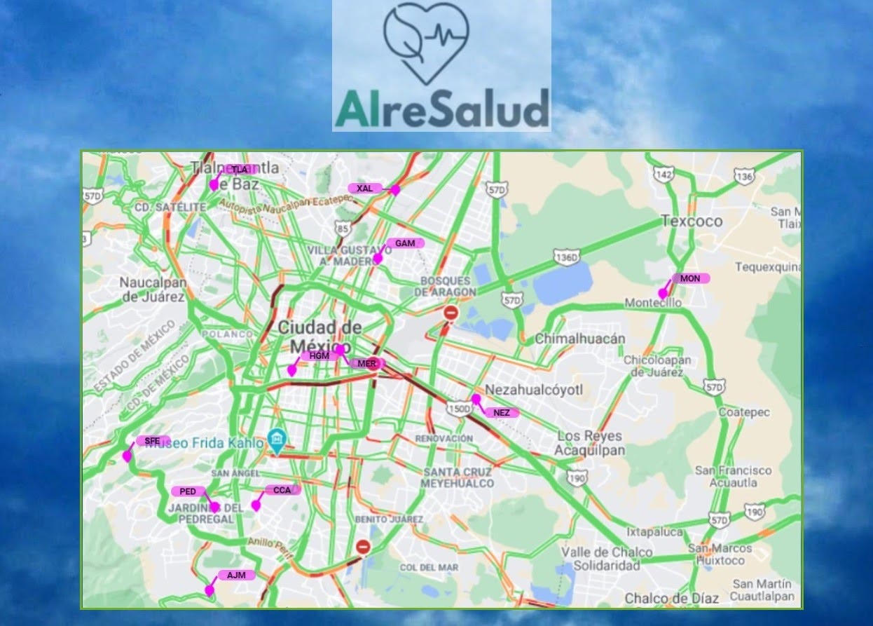 Mapa 2. Localización de los once sitios de monitoreo de calidad del aire del SIMAT que serán modelados.