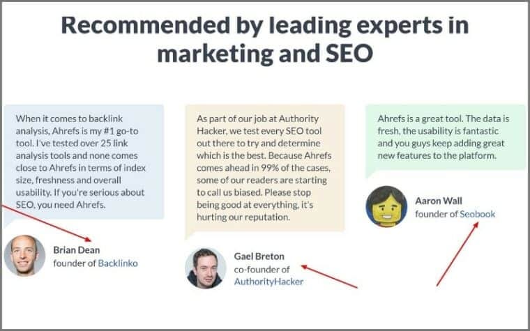 example of testimonial link building