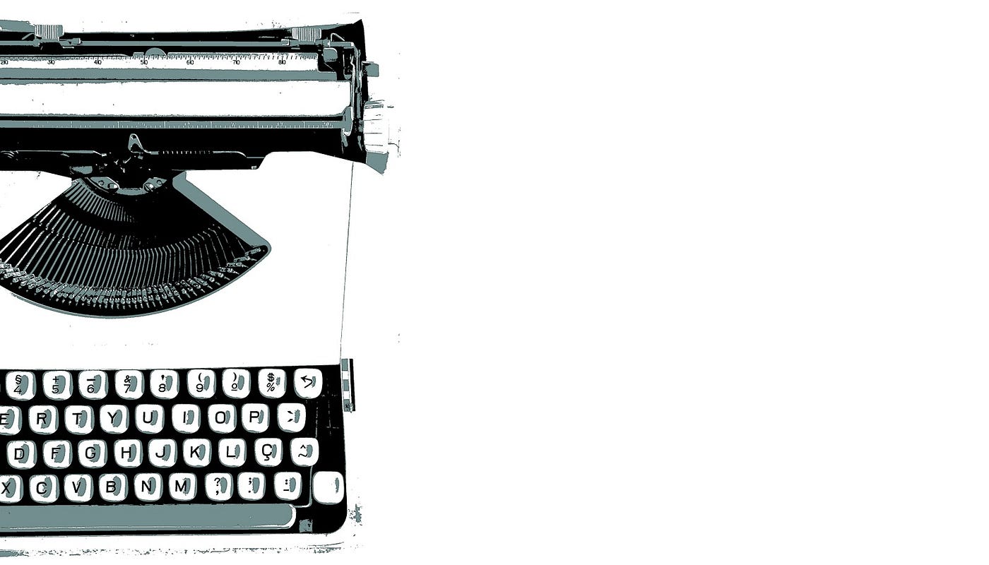 One half of a retro black and white typewriter.