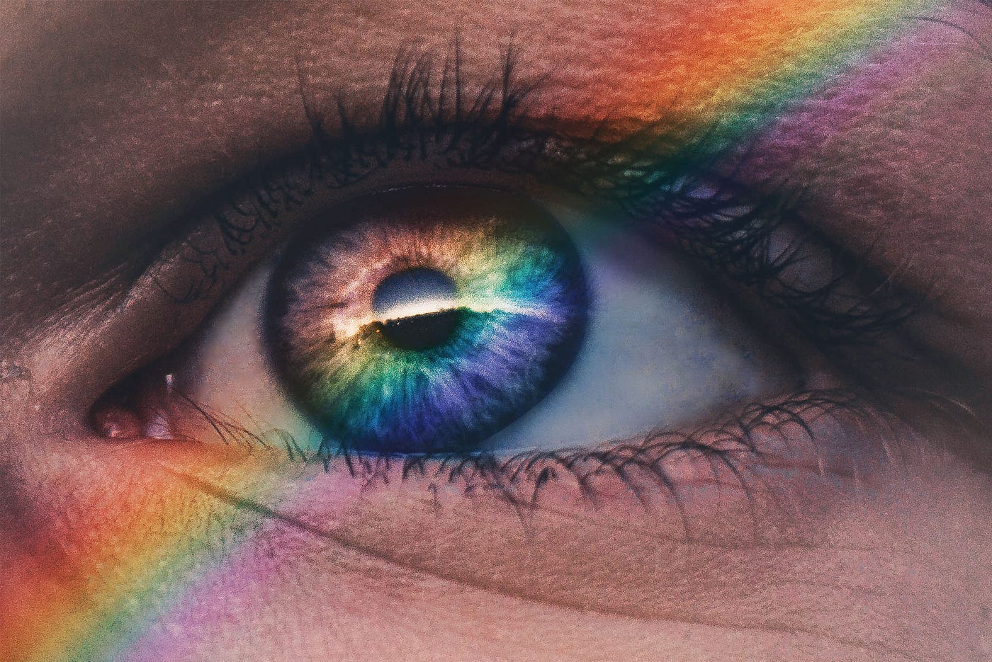 An eye with prismatic rainbow light across it, Jessica Barnaby, Medium