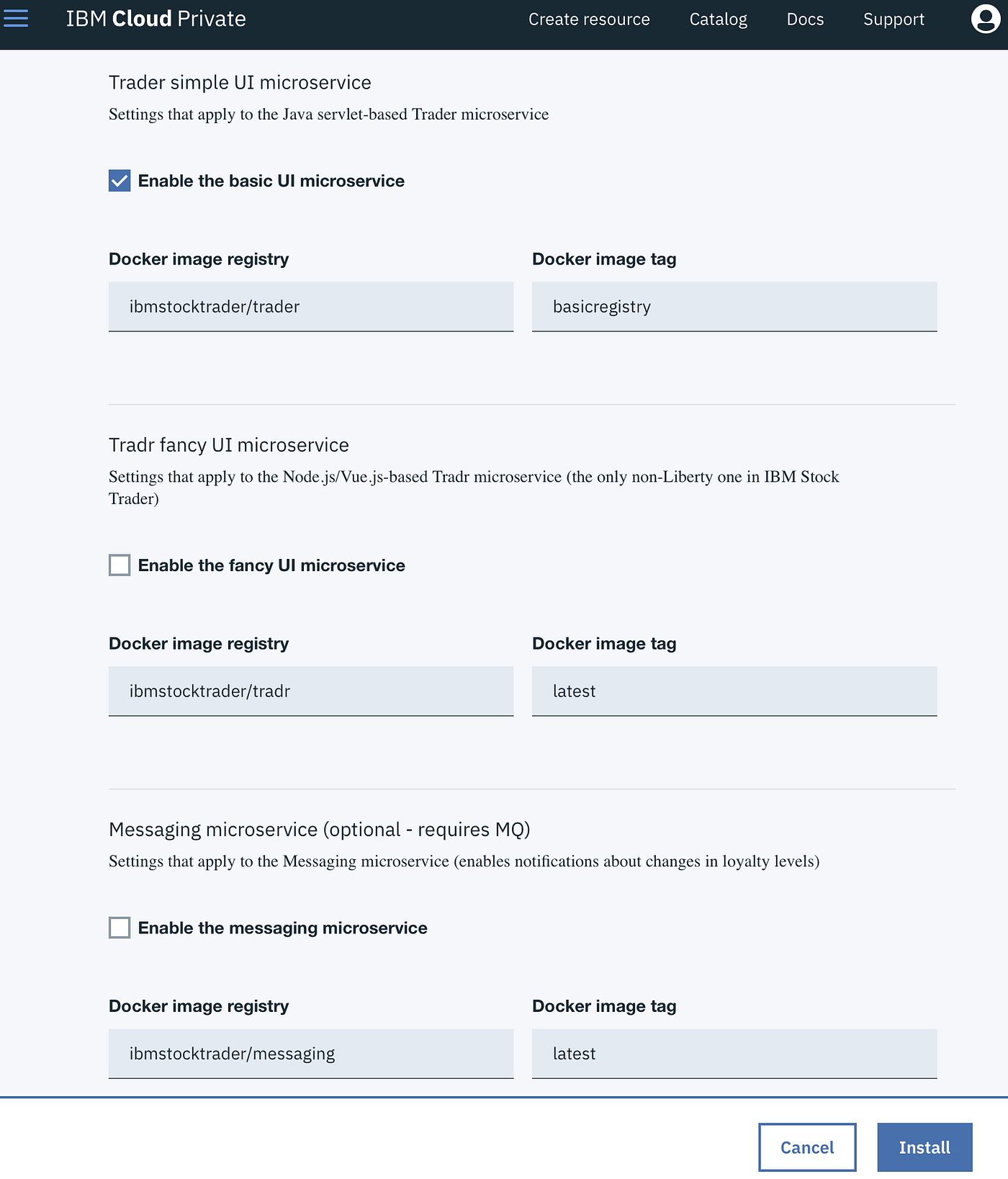 Using an umbrella helm chart to deploy the composite IBM Stock Trader