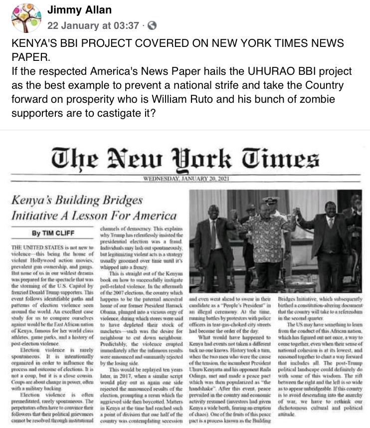 False This Image Of A New York Times Article On Kenya S i Process Is Fake By Pesacheck Pesacheck