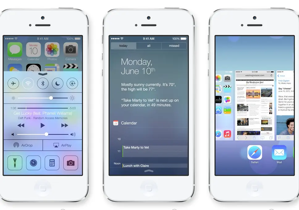 Post iOS 7 designs featuring flatter, more minimalistic design. Interface elements are simplified and less pronounced.