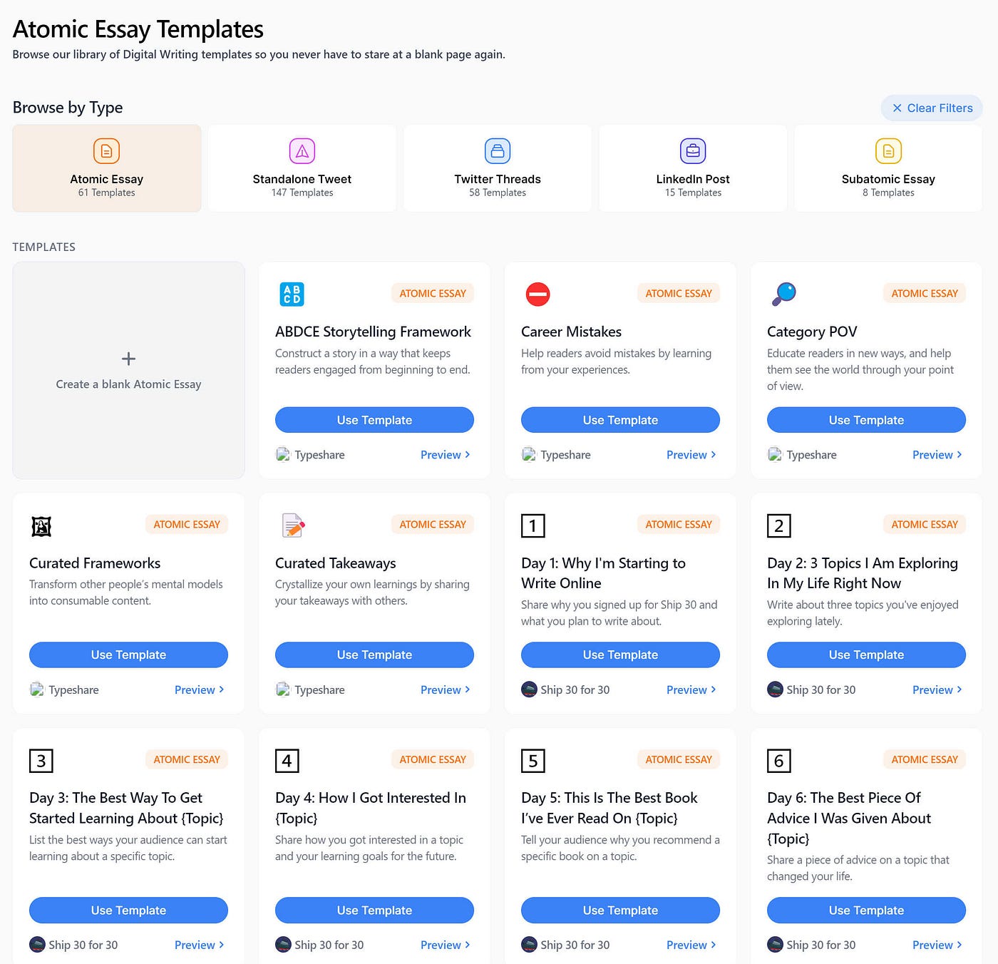 Atomic essay templates from Typeshare.co