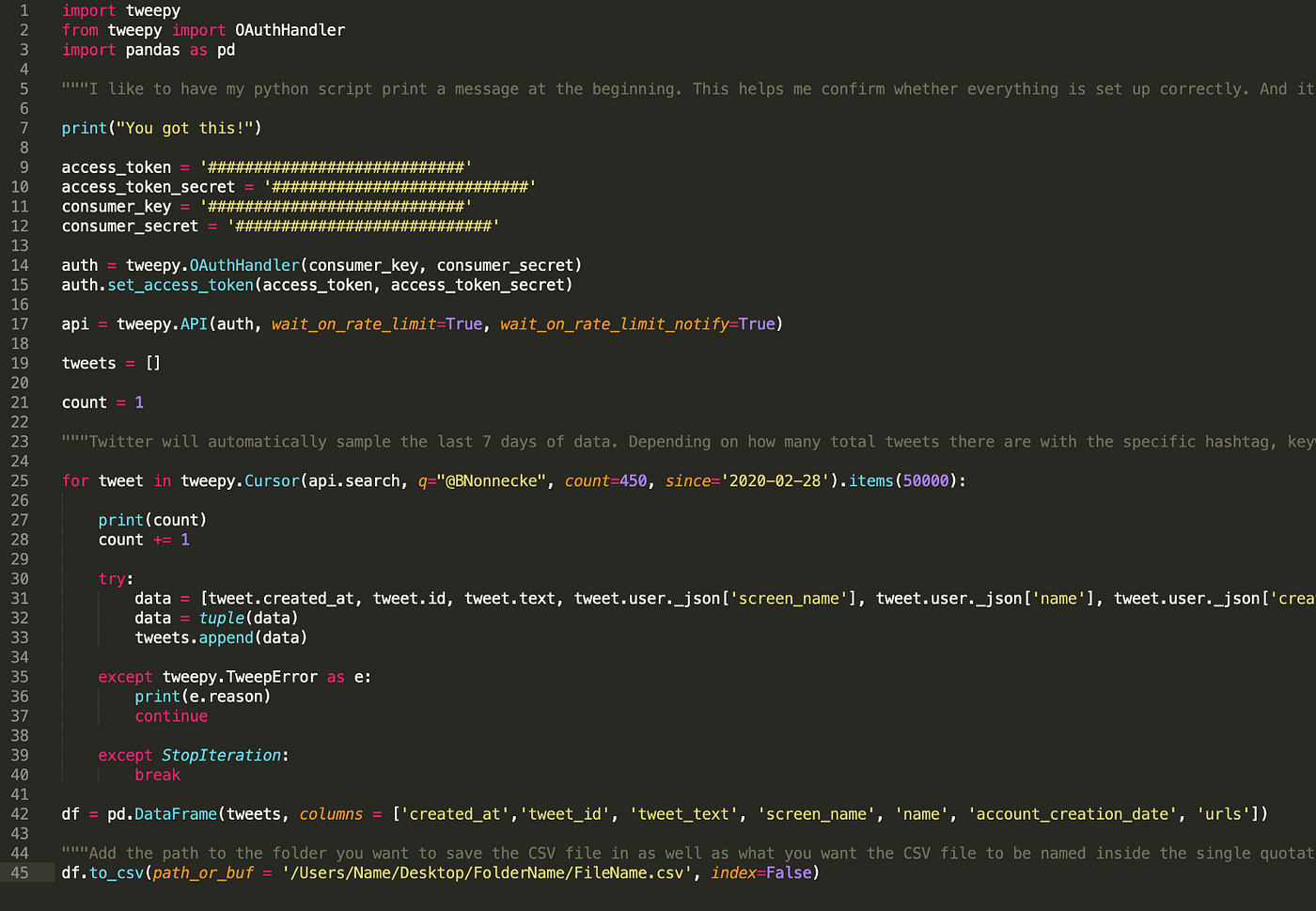 A Simple Guide To Pull Tweets Using Python By Brandie M Nonnecke Citrispolicylab Medium