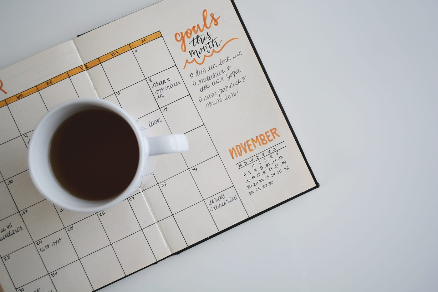 Calendar and coffee