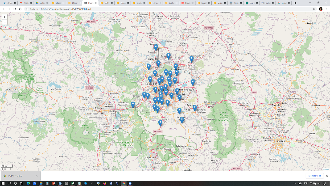 Mapa 1. Localización de los sitios de monitoreo de calidad del aire del SIMAT (2020).