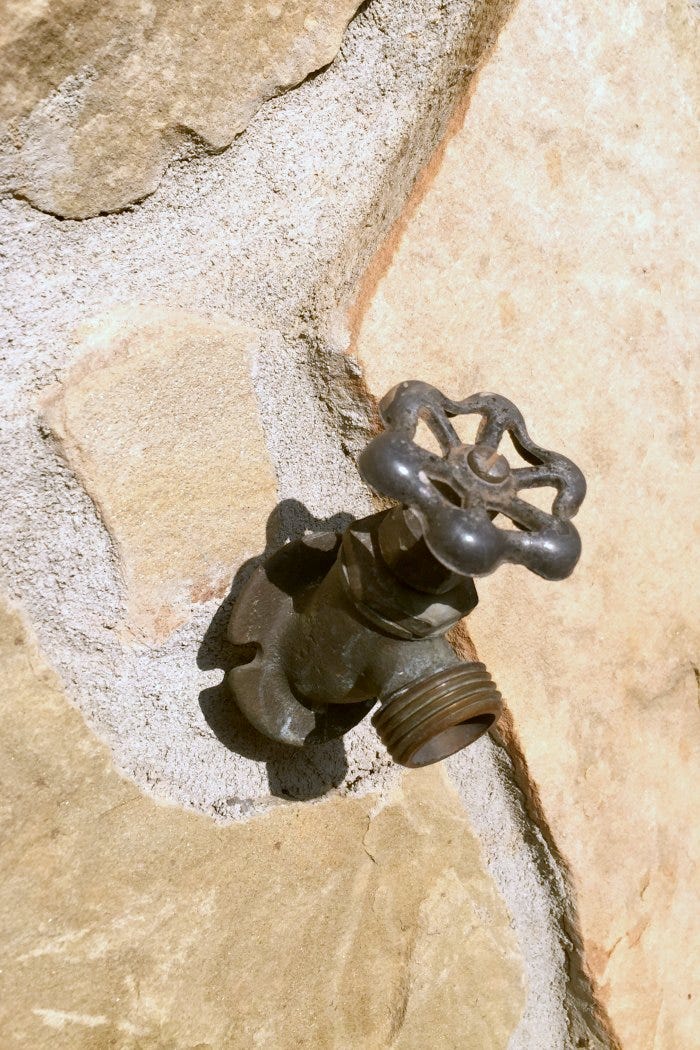 old leaking outdoor faucet