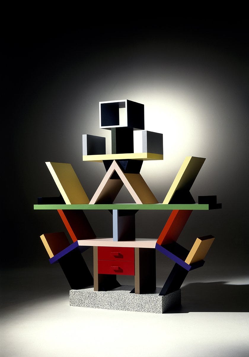 The Carlton sculptural piece was designed by Ettore Sottsass in 1981 as a room divider, becoming much more than just a functi