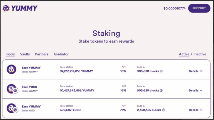 Yummy Staking Tutoriel : Contrats | de Yummy Crypto | Coinmons | avril 2022